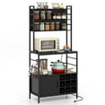 thumbnail image 1 of Gymax 67'' Bakers Rack w/ Power Outlet Coffee Bar Cabinet w/ S-Shaped Hooks Black, 1 of 10