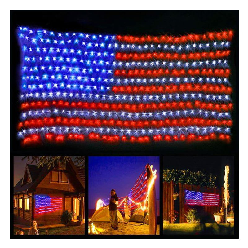 Large Waterproof American USA Flag LED String Net Light Decor Hanging Ornaments 