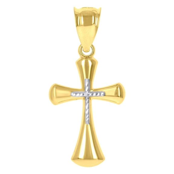 10k 10Kt Gold Two-Tone Diamond-Cut Mens Cross Religious Charm Pendant