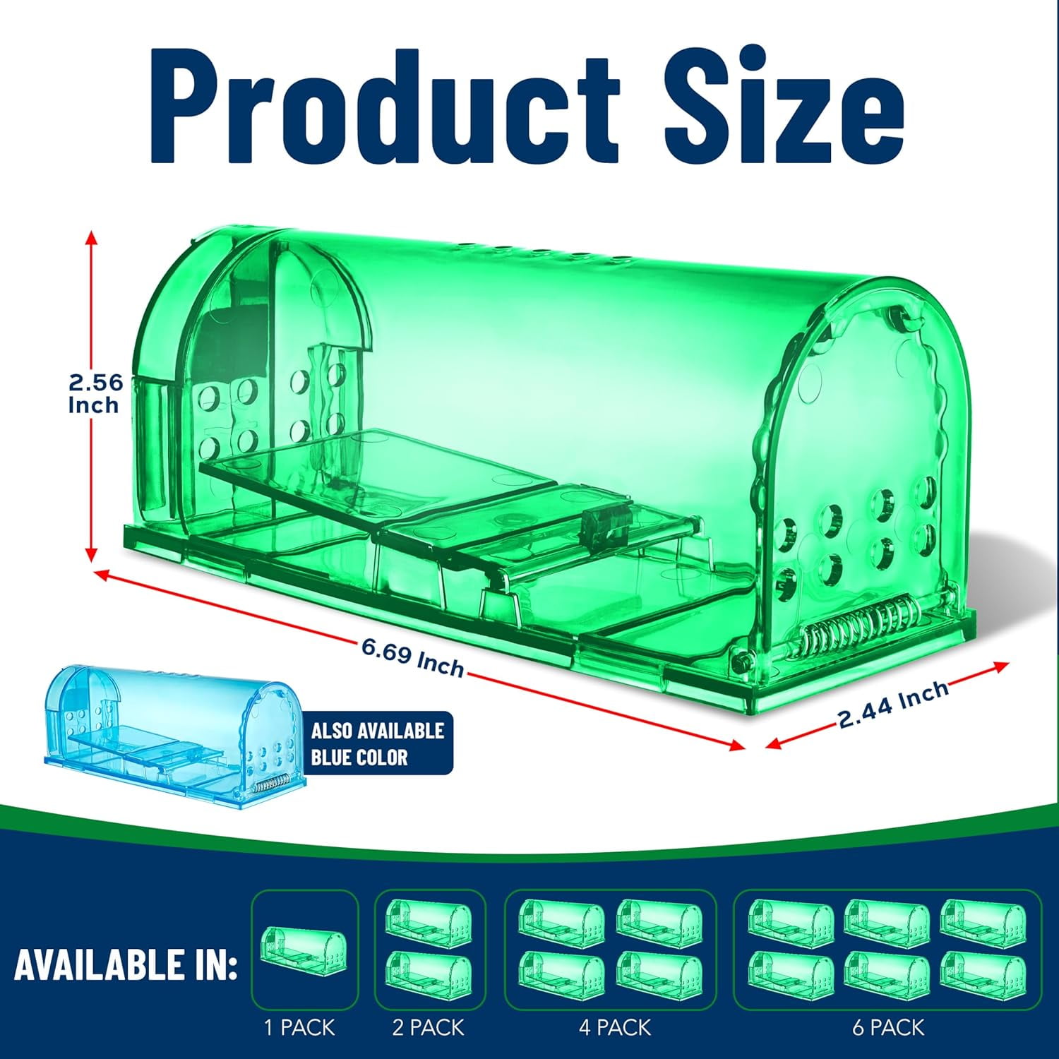 Campior Humane No-Kill Mouse Trap, Large, Indoor, Child & Pet Safe, Easy to Clean, 6-Pack, Green