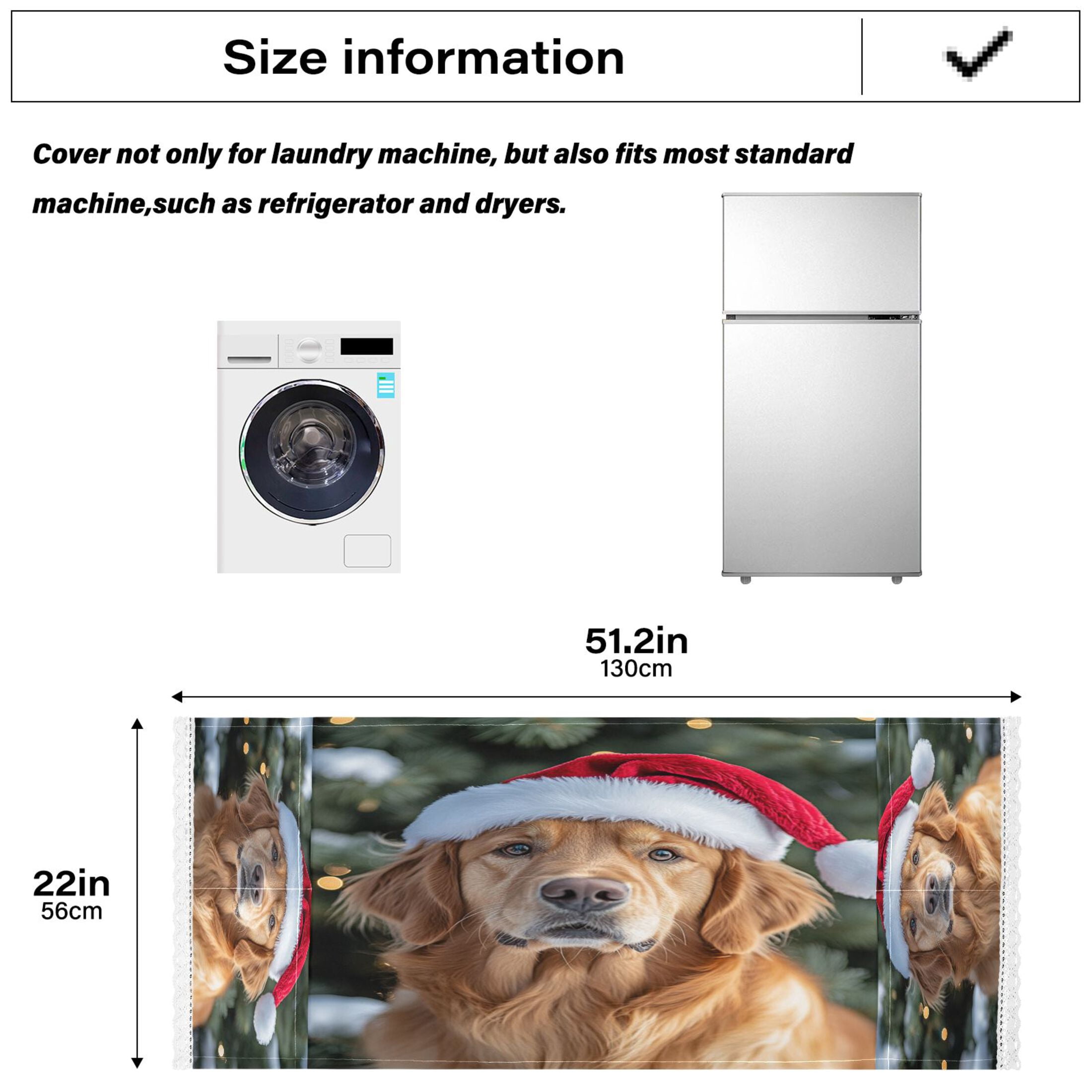 Dog Wearing A Santa HatWasher and Dryer Covers Dust-Proof and Oil Resistant Fridge Cover with 4 Storage Pockets Washing Machine Top Cover for Laundry Kitchen Home 51.2 x 22 In