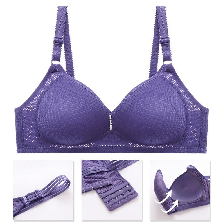 Women Bra Full Cup Sports Underwear Push Up Wireless Adjustable Lace Breast  Cover Cup Plus Size Lace Sports Bras (Color : Purple Style B, Cup Size : 44  100B) : : Clothing