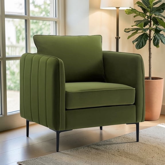 IVV Velvet Upholstered Accent Chair with Pillow, Living Room Single Sofa Chair with Metal Legs, for Living Room, Bedroom, Reading Room (Green)