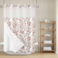 thumbnail image 6 of No Hook Shower Curtain with Snap in Liner, Brown Birds Cherry Blossoms Branches Leaves Waterproof Fabric Bathroom Curtain Mesh Top Window, Retro Plants Shower Curtains 72x84in, 6 of 9