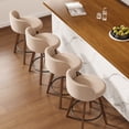 thumbnail image 3 of Joyyskill 26" Swivel Bar Stools Set of 4, Farmhouse Upholstered Bar Chairs with Curved Back and Wood Legs, Chenille Fabric Counter Height Island Chairs, Brown/Beige, 3 of 7