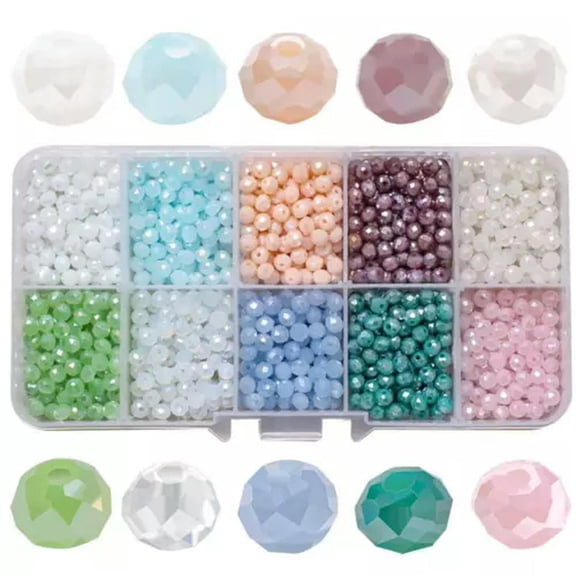 U8MO 1Box 1000pcs 10Colors 4x3mm Rondelle Glass Beads Beading Kit for Jewelry Making-Light Opaque AB