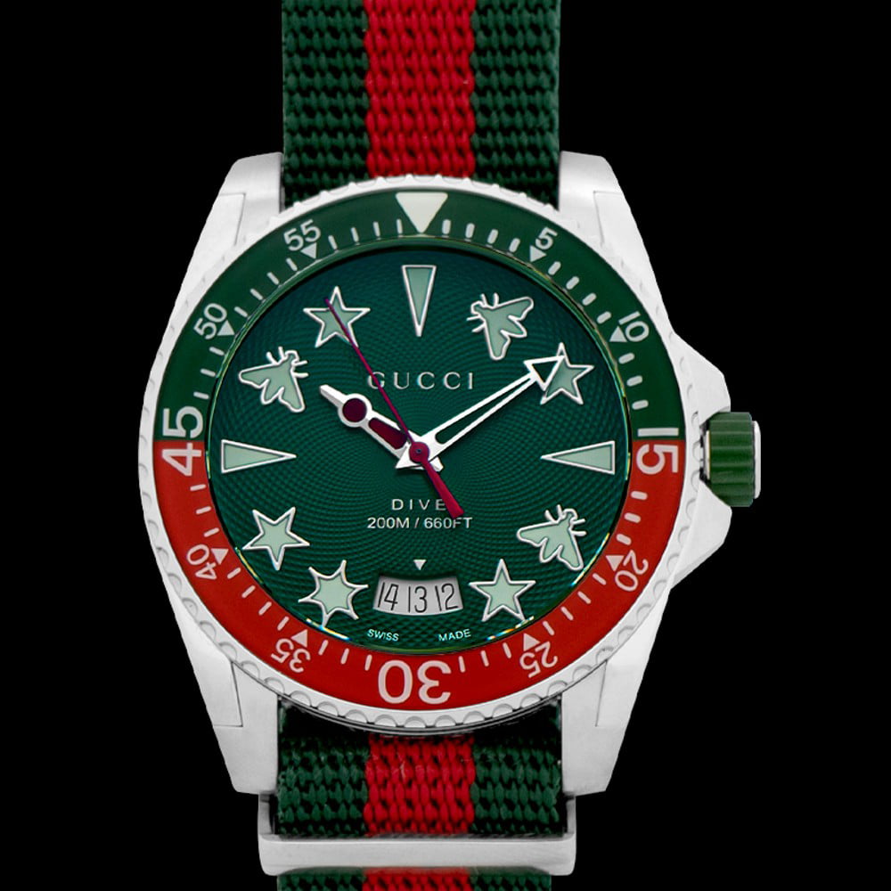 Gucci Dive Quartz Green Dial Men's Watch YA136339