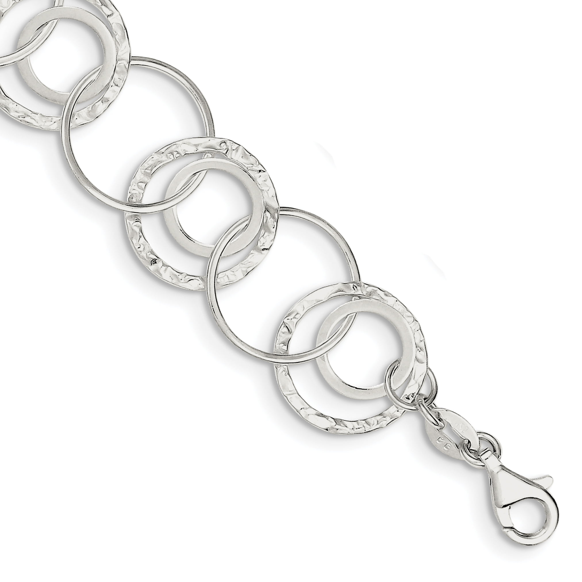 925 Sterling Silver Textured Circle Link Bracelet 7.5 Inch Fancy Fine Jewelry For Women Gifts For Her