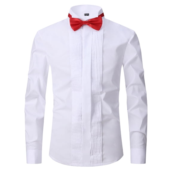 TANSILING Men's Formal Tuxedo Shirt Pleated Front with Bow Ties