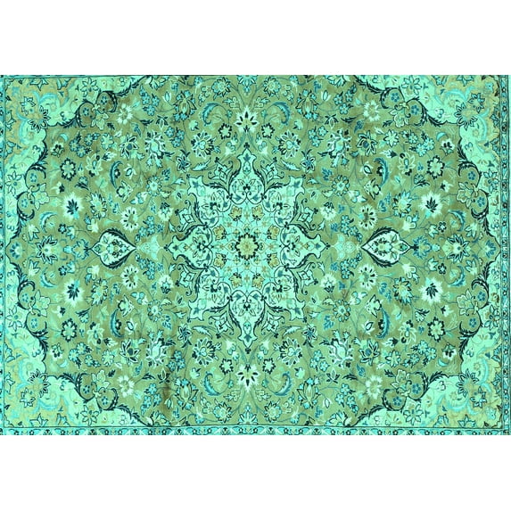 Ahgly Company Indoor Rectangle Persian Turquoise Blue Traditional Area Rugs, 2' x 5'