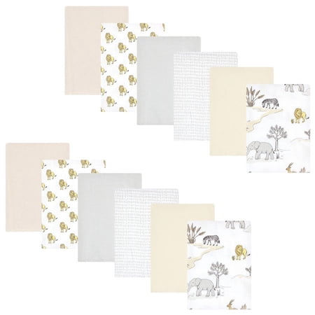 Hudson Baby Cotton Flannel Burp Cloths Bundle Neutral Safari World One Size