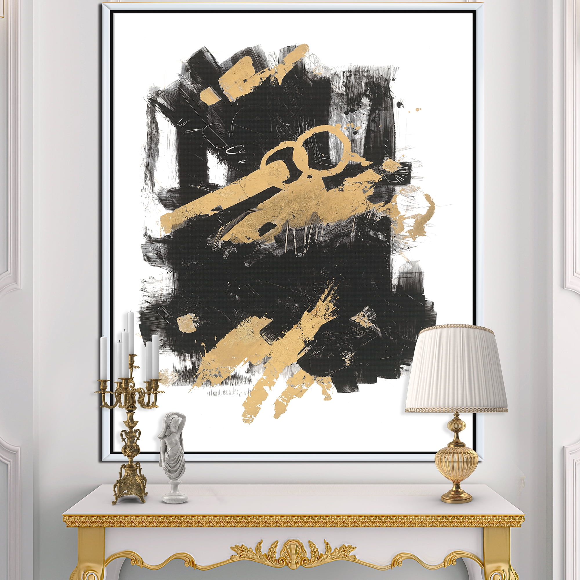 Designart ' Gold and Black drift I ' Modern Glam Framed Canvas