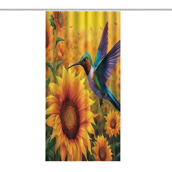 RKSupls Waterproof Shower Curtain, Hummingbird Sunflowers Golden Field Polyester Shower Curtain with Hooks for Chic Elegant Home Bathtub Bathroom Decor Washable