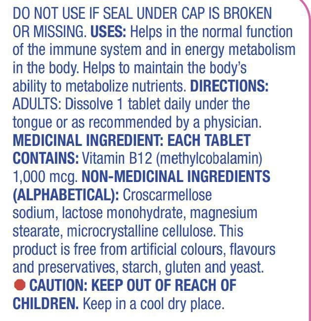 Equate B12 1000mcg dissolution rapide