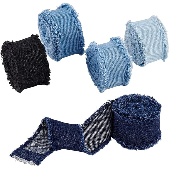 PH 8.5 Yds x 1-1/8 inch 5 Colors Denim Ribbon Rustic Frayed Fringes Fabric Ribbon for Wedding Invitations Gift Wrapping Bridal Bouquets DIY Crafts 5