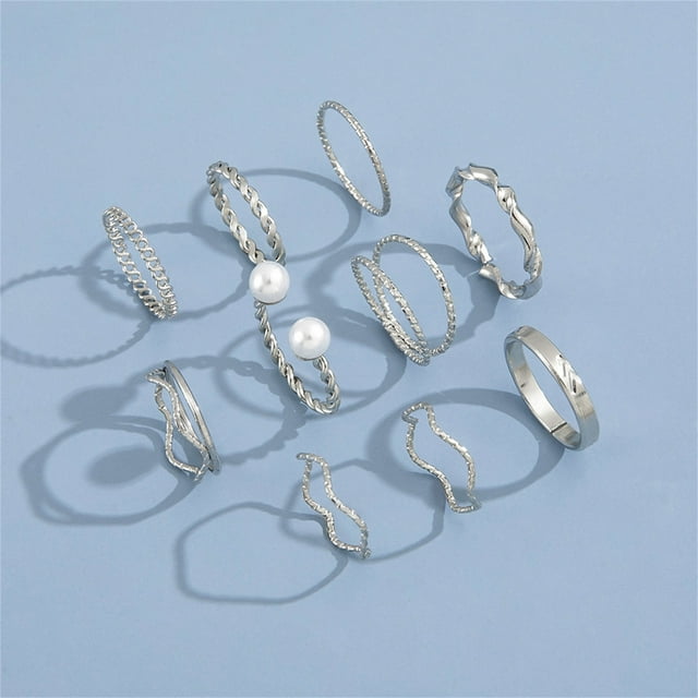 Anillos para mujer, regalos para mujer, 10 piezas, conjunto de perlas de moda, uniforme, maravilloso regalo, anillo hueco