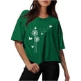 thumbnail image 1 of Women Drop Shoulder Round Neck Oversized Crop Tops Workout Tops Tees, 1 of 5