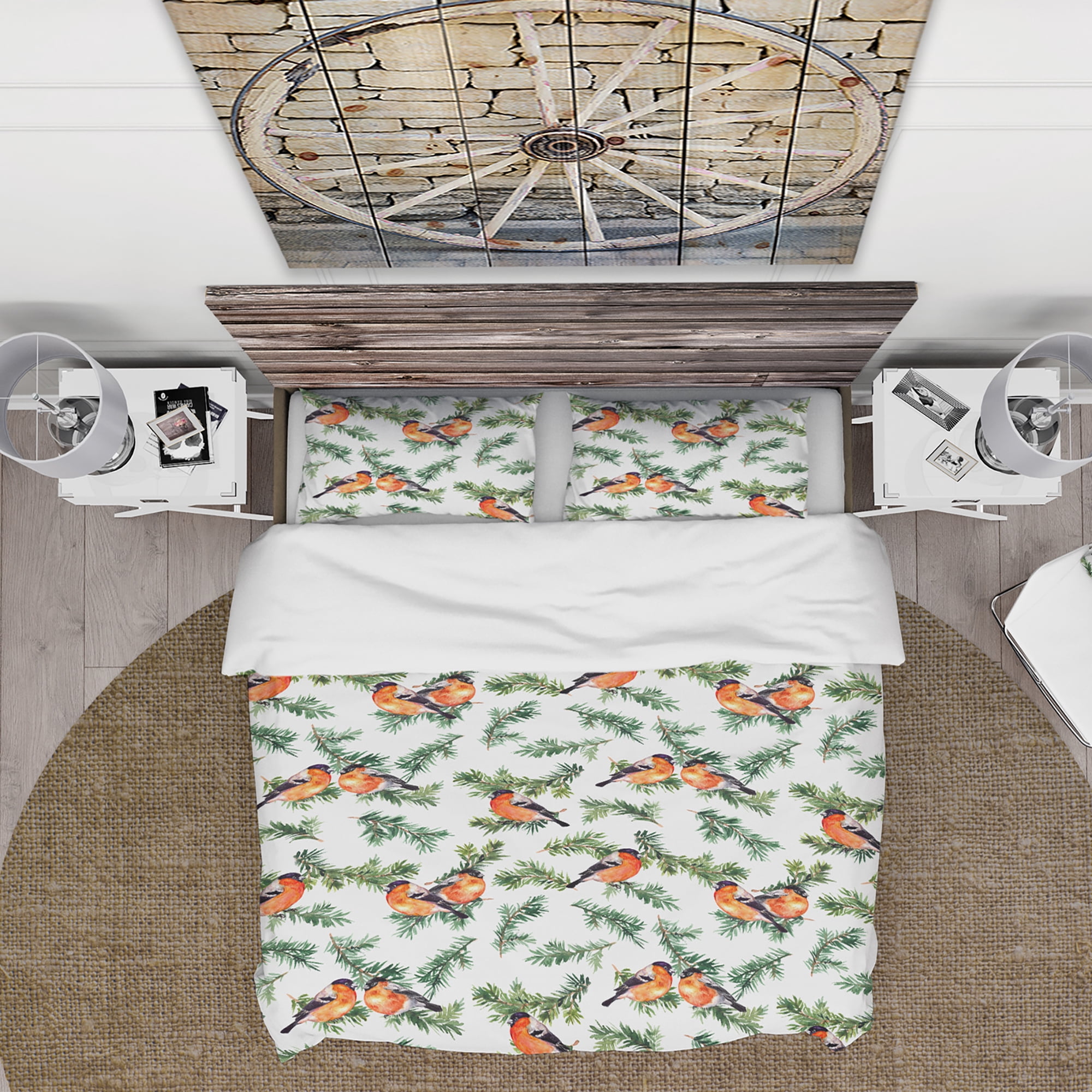 Designart 'Robin Birds On Pine Branch' Animals Duvet Cover Set