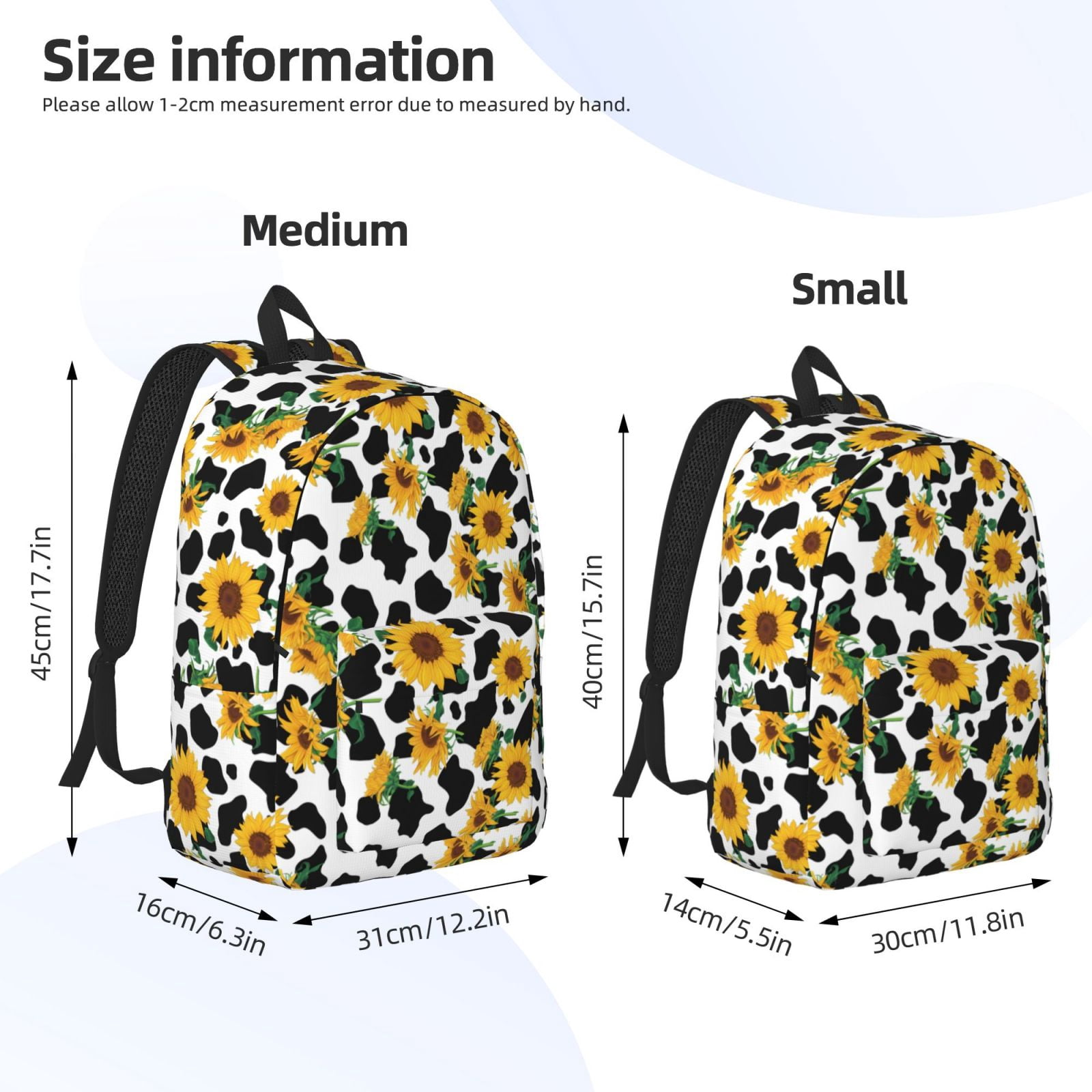 Vsdgher Cute Cow Print Sunflower A Print Canvas Backpack Travel Rucksack Unisex Knapsack 15.7/17.7Inch Laptop Backpack for Work,College -Medium