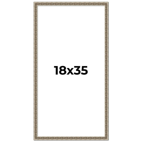18x35 Frame Silver Versailles Ornate Solid Wood Picture Frame | 1 Inch Moulding Width | Interior