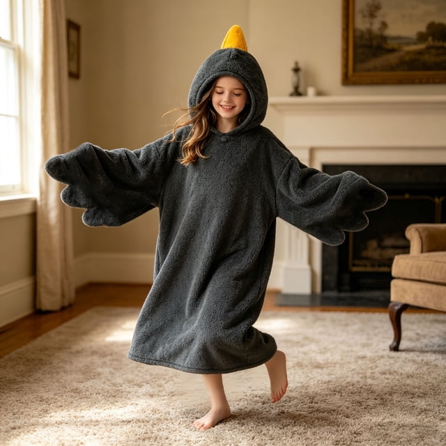 Wearable Blanket Hoodie With Slippers Oversized Flannel Bird Onesie For Adults Funny Loungewear Footwear Set
