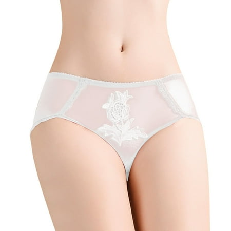 

Yuelianxi Women Mid Waist Fashion Temptation Perspective Mesh Panties Embroidered Seamless Lace Trim Briefs