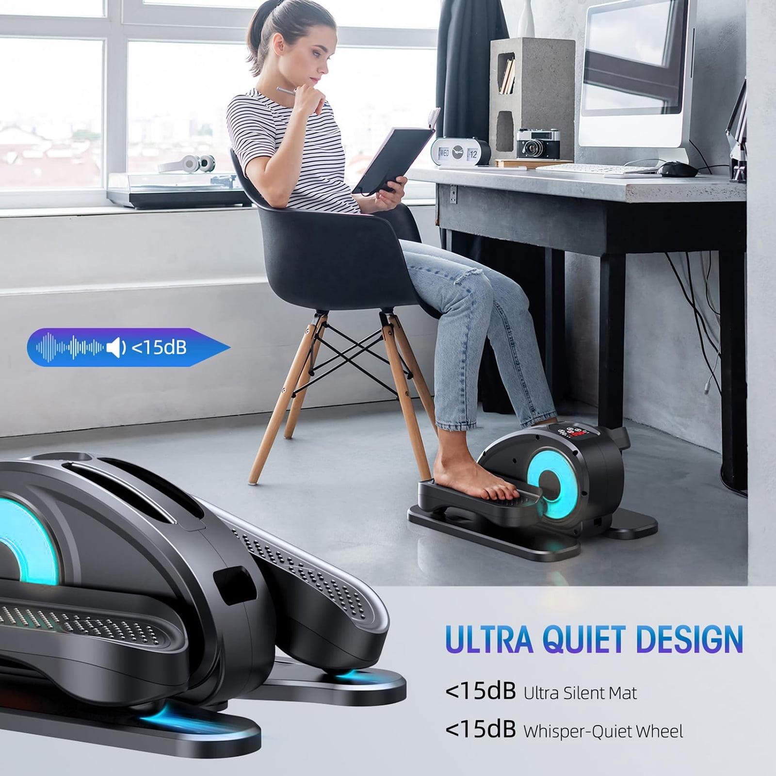 PROHIKER Under Desk Elliptical Machine, Electric Seated Pedal Exerciser Ellipse Leg Exerciser with Remote Control and LCD Display, Leg Exerciser While Sitting for Seniors