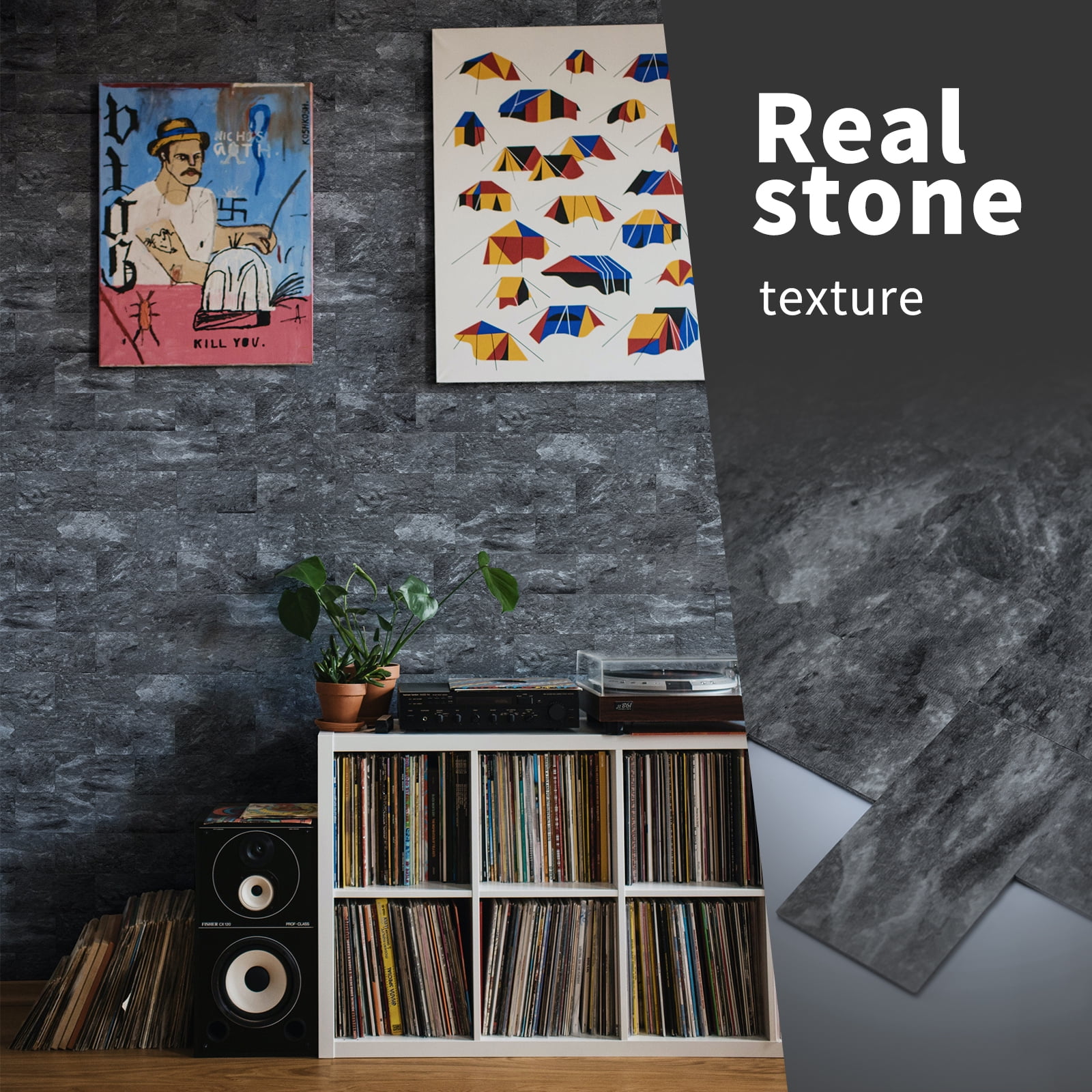 Art3d Dark-Granite PVC Peel and Stick Backsplash Tiles for Kitchen 10 Pack