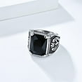 thumbnail image 4 of HIJONES Men's Stainless Steel Gothic Multicoloured Crystal Gemstone Tulip Engraved Chunky Biker Ring Punk Finger Jewelry Silver Black Stone Size 14, 4 of 6