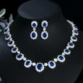thumbnail image 2 of Silver Plated Flower CZ Blue Women Party Necklace Earring Costume Jewelry Set, 2 of 9