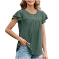 thumbnail image 3 of Moxiu Baby Doll Tops for Women 2025,Womens Summer Tops Crewneck Eyelet Ruffle Sleeve Blouses Elegant Dressy Casual Babydoll Shirts Green,XL, 3 of 7