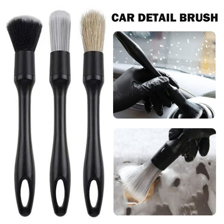 Car Detailing Brush Set, with 3 Types of Bristles, for Wheels, Interior,  Leather, Trim