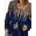 thumbnail image 4 of Blusa de mujer con estampado de hojas vintage, cuello redondo, manga larga, puños elásticos, ropa de calle de otoño, camiseta holgada de terciopelo, jersey, ropa de mujer, 4 of 4