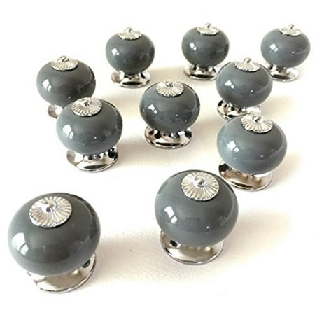 Grey Ceramic Cabinet Knobs A Set Of 10 Round Matching Drawer