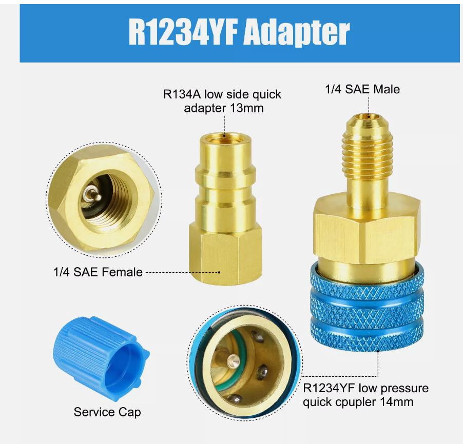 R1234YF Quick Couplers Kit, R1234YF to R134A Conversion Kit, High/Low Side Quick Coupler Adapter, 1234YF Quick Couplers Adapters & AC Hose Connectors for Car AC Refrigerant Charging-2PCS