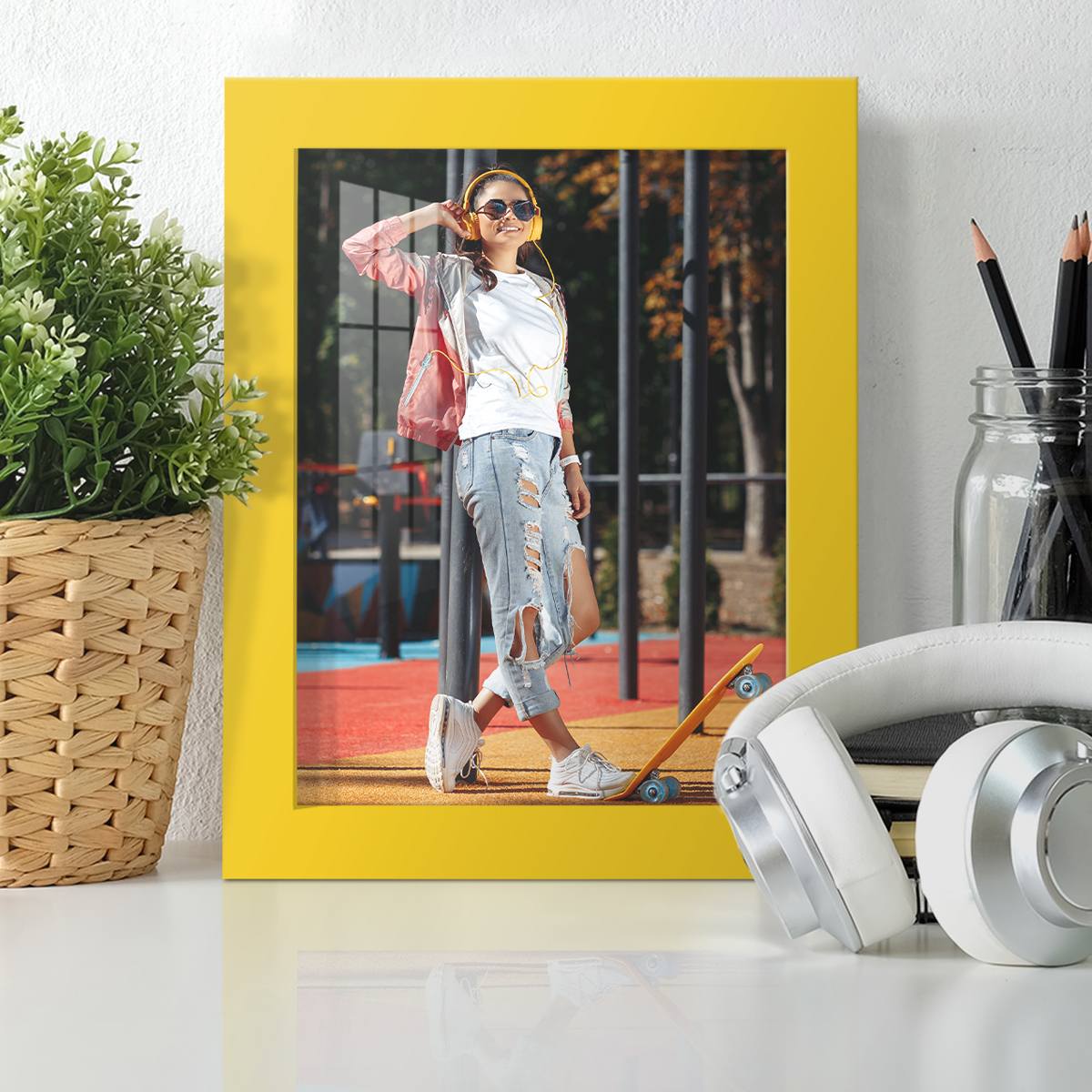 Modern Real Wood 6x8 inch Picture Frame in Yellow
