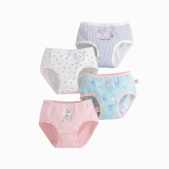 WUANDIXFA Girls' Soft Underwear 4 Pack Comfortable Breathable Printed Pattern Panties for Kids,Sky Blue,5-6 Years
