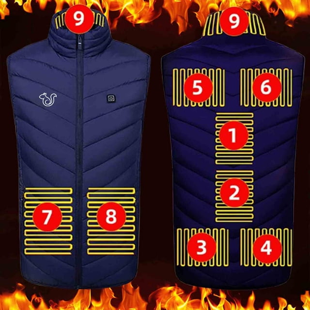 Unisex Heating Jacket with 9 Areas Heating, USB Charging Version, Sleeveless for Casual Outdoor Activities and Winter