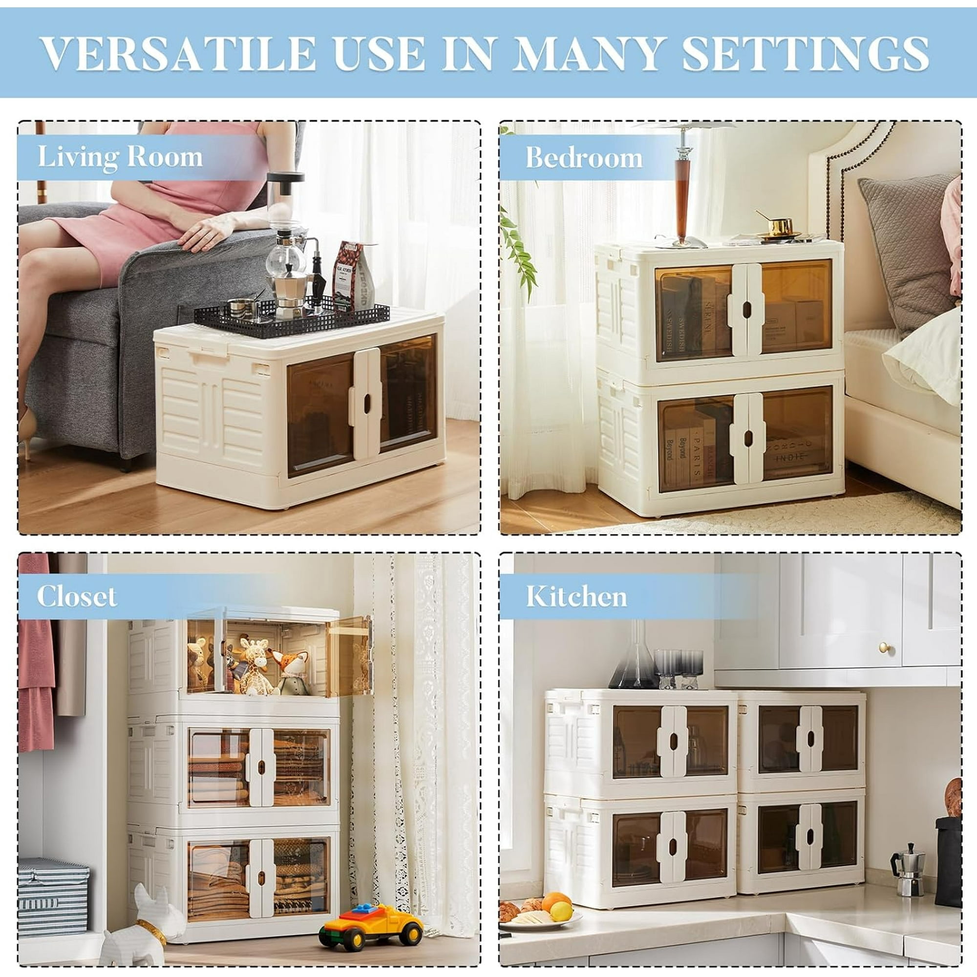Gianna X-Large Size Foldable Storage Bins, Portable Stackable Plastic Storage Boxes for Home Office, 3 Tier