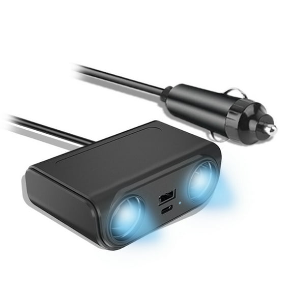 2-Socket Cigarette Lighter Splitter Power Adapter DC Outlet Car Charger Dual USB Car Cigarette Splitter with 30 Inches Cord for Cellphone GPS Dash Cam Black