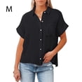 thumbnail image 2 of Blusa de manga corta para mujer Qarigey Color sólido Informal Botones Negro, 2 of 5