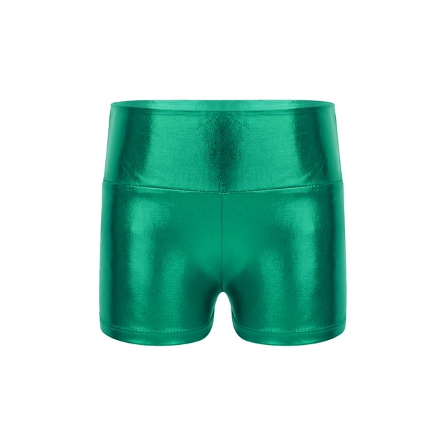 Sinleey Girls Shiny Metallic Shorts Gymnastics Dance Shorts Green 12