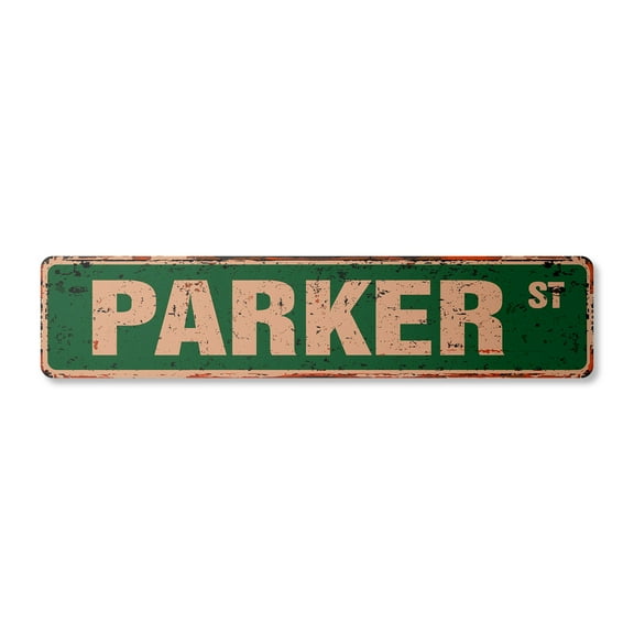 PARKER Vintage Aluminum Street Sign Childrens Name Room Metal Sign rustic metal tin | Indoor/Outdoor |  18" Wide