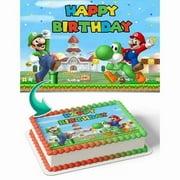 Mario Bros Luigi Castle Stars Happy Birthday Edible Image Cake Topper For Half Sheet Cake By TNCT