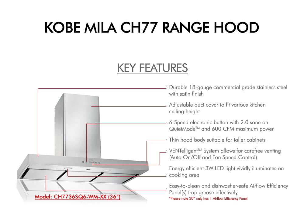 KOBE CH77 Series 30-Inch Hands-Free Fully Auto Wall Mount Range Hood in Stainless Steel