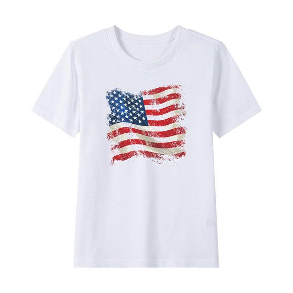 Independence Day Graphic T-Shirt for Kids , Short Sleeve Round Neck Cotton-Blend Tee for Boys and Girls Aged 2-15 Years , Soft Breathable Fabric , Hand Wash Only , Four-Season Wear