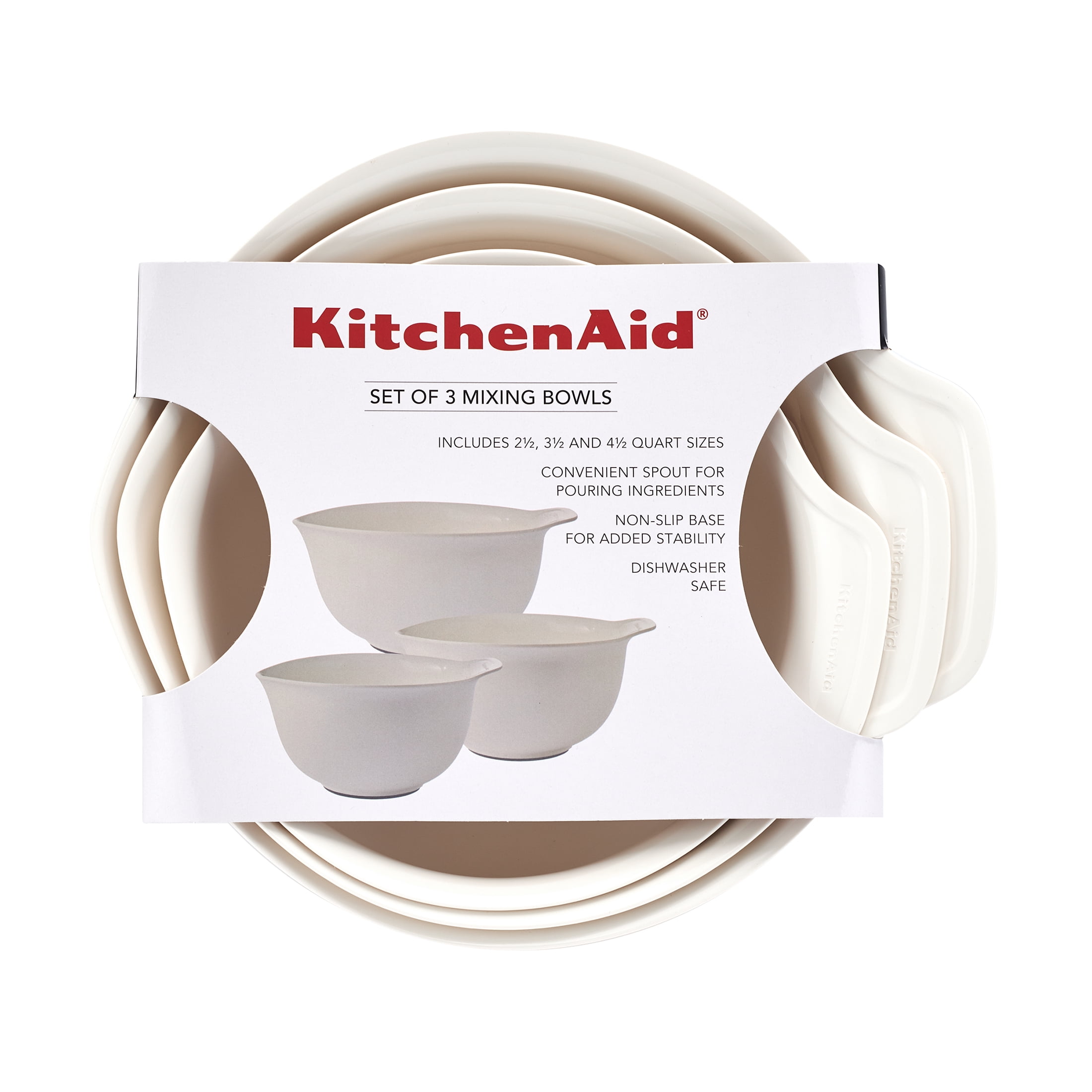 KitchenAid 3-Piece Nesting Plastic Mixing Bowls Set, Porcelain