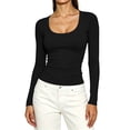 thumbnail image 5 of SuTry Womens Scoop Neck Top Long Sleeve Ribbed Knit Slim Fit Stretch Fabric Basic Tee Shirt Casual Everyday Wardrobe Staple, 5 of 7