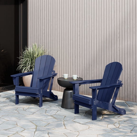 WestinTrends Malibu 2 piece set outdoor folding Poly Adirondack chair, Navy Blue