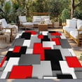 thumbnail image 2 of Red Black Geometric Outdoor Rug for Patio/Deck/Porch, Non-Slip Large Area Rug 4 x 6 Ft, Modern Abstract Art Block Indoor Outdoor Rugs Washable Area Rugs, Reversible Camping Rug Carpet Runner, 2 of 8
